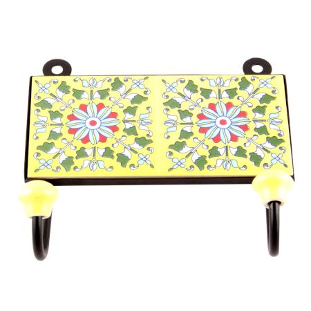 Yellow And Turquoise Ceramic Floral Tiles Hooks